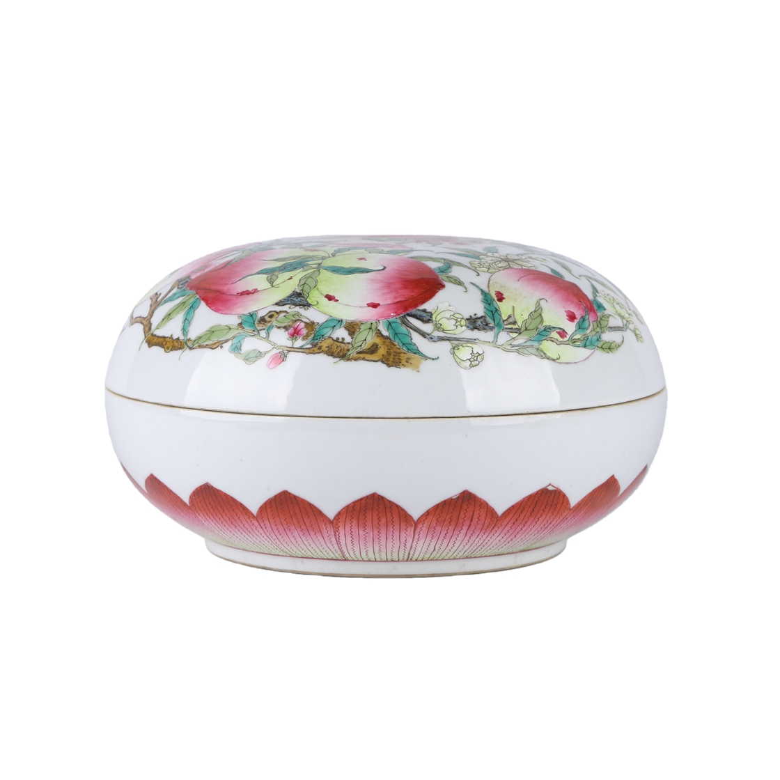 01072 Chinese Fushou Peach Pattern Porcelain Cover Box