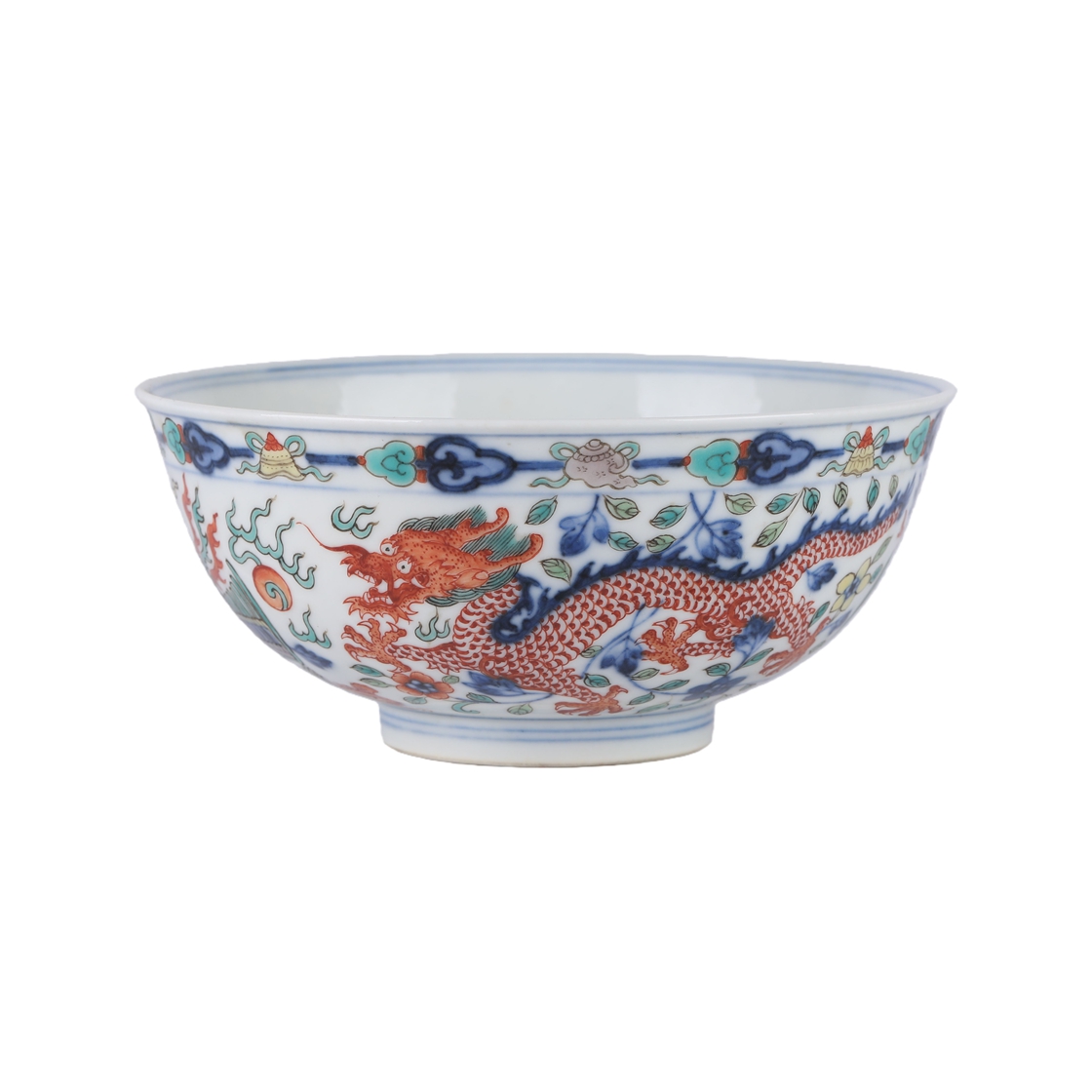 01076 Chinese Doucai glazed porcelain dragon patterned bowl
