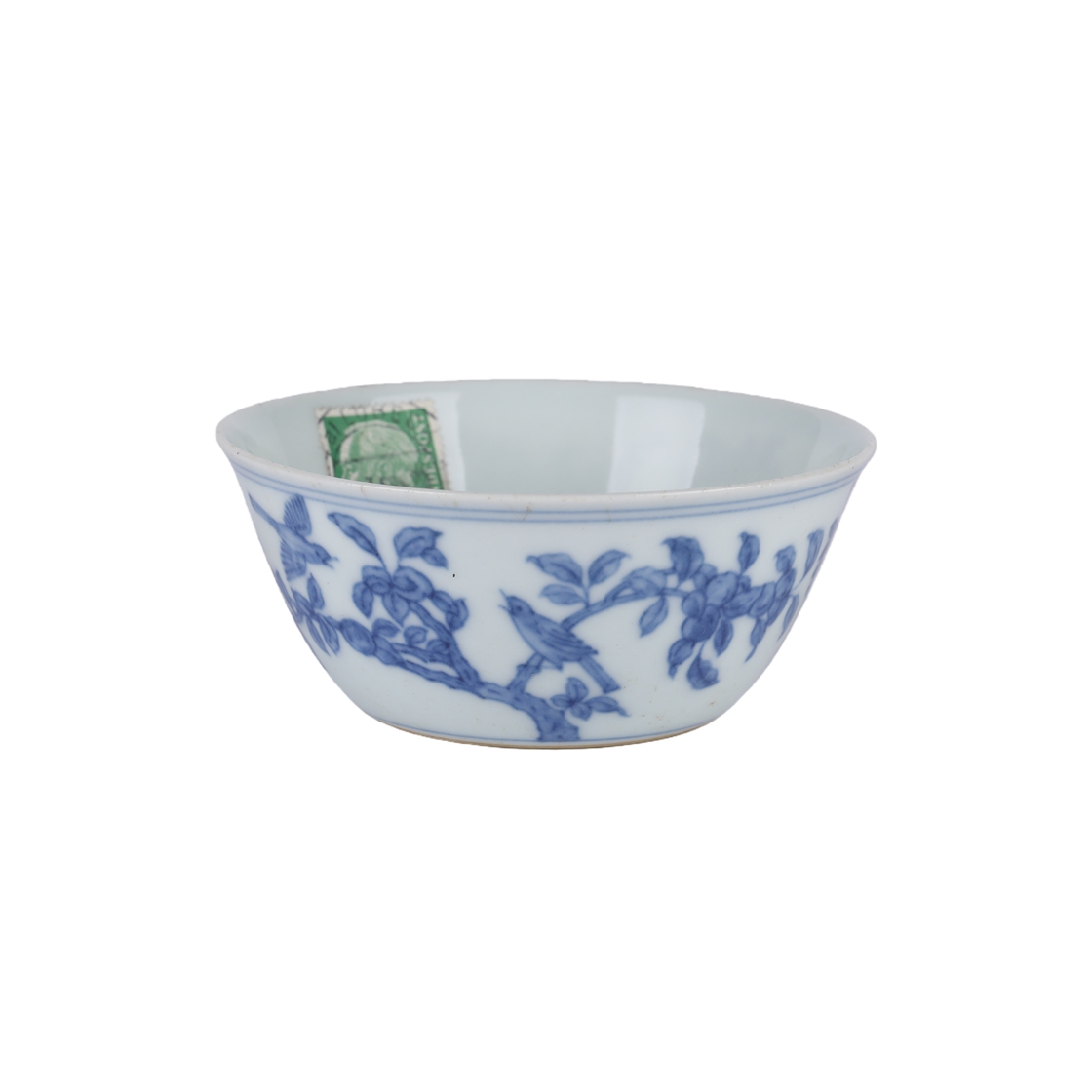 01084 Chinese Blue and White porcelain Bowl with Bird-and-Flower Motif