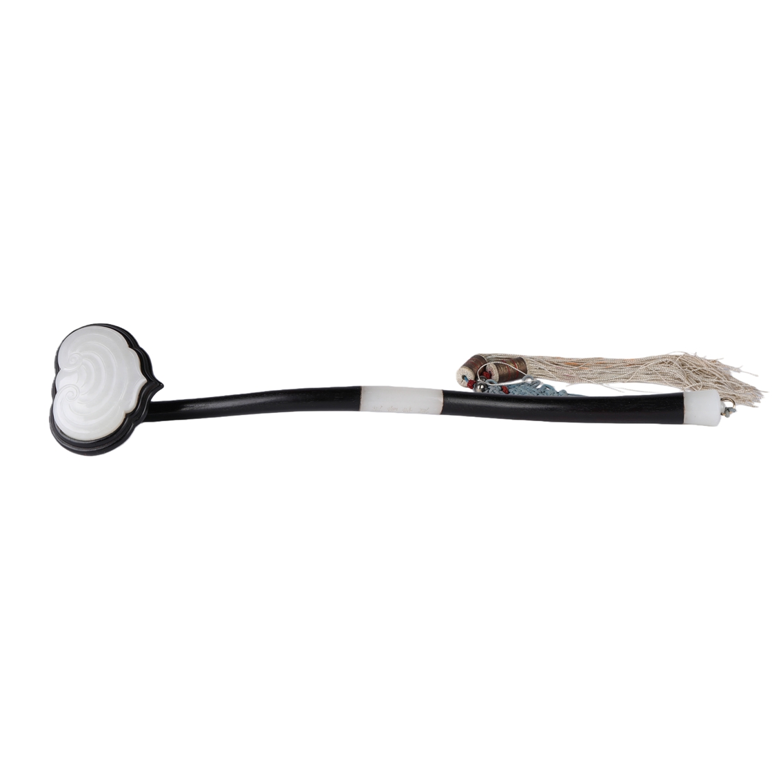 01107 Chinese Wood and Hetian Jade Carving Ruyi