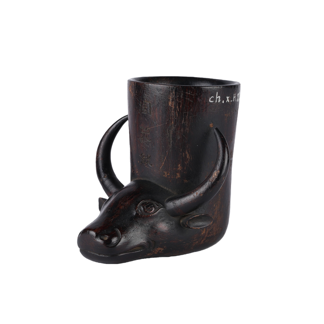 01117 Chinese agarwood carving with cow head pattern pen holder