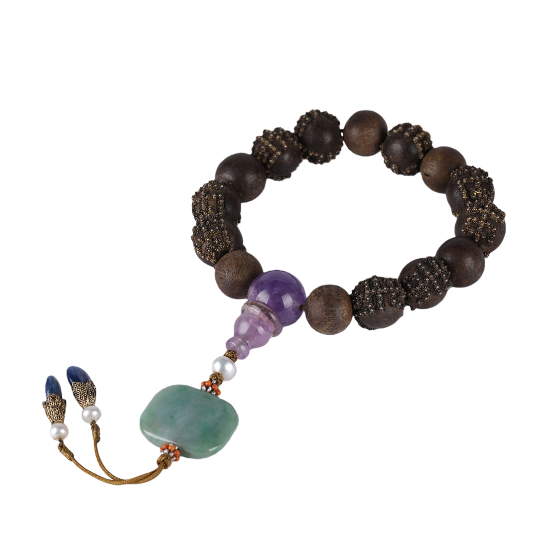 01118 Chinese agarwood and gemstone carving bracelet