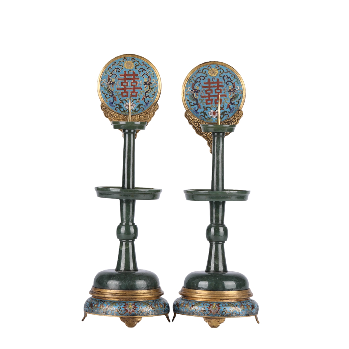 01120 Chinese jasper and cloisonn é carved wax candle holder