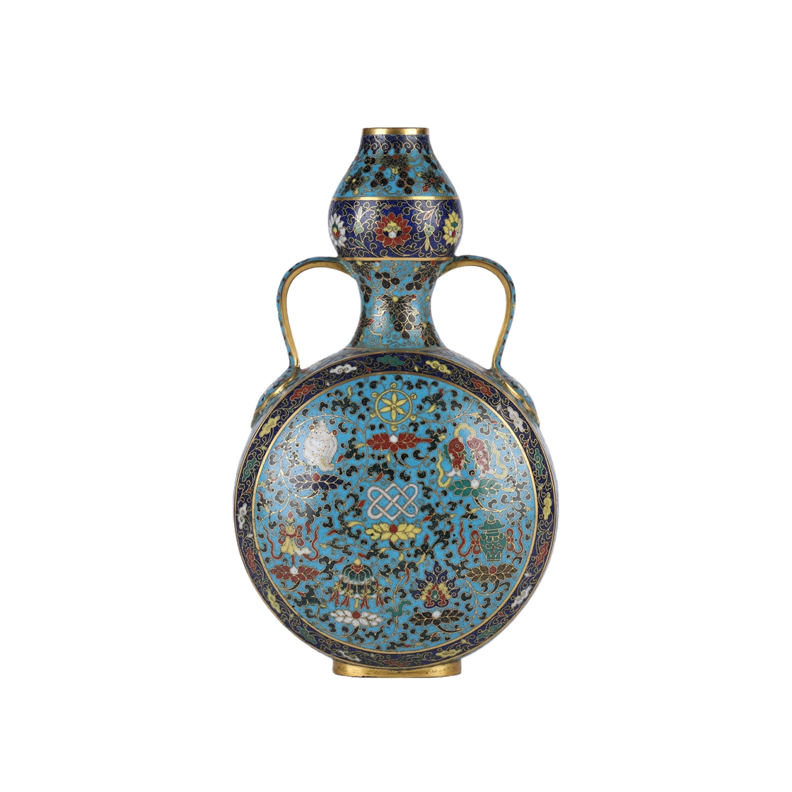 01121 Cloisonné Calabash-Shaped Vase with Eight Auspicious Symbols Motifs
