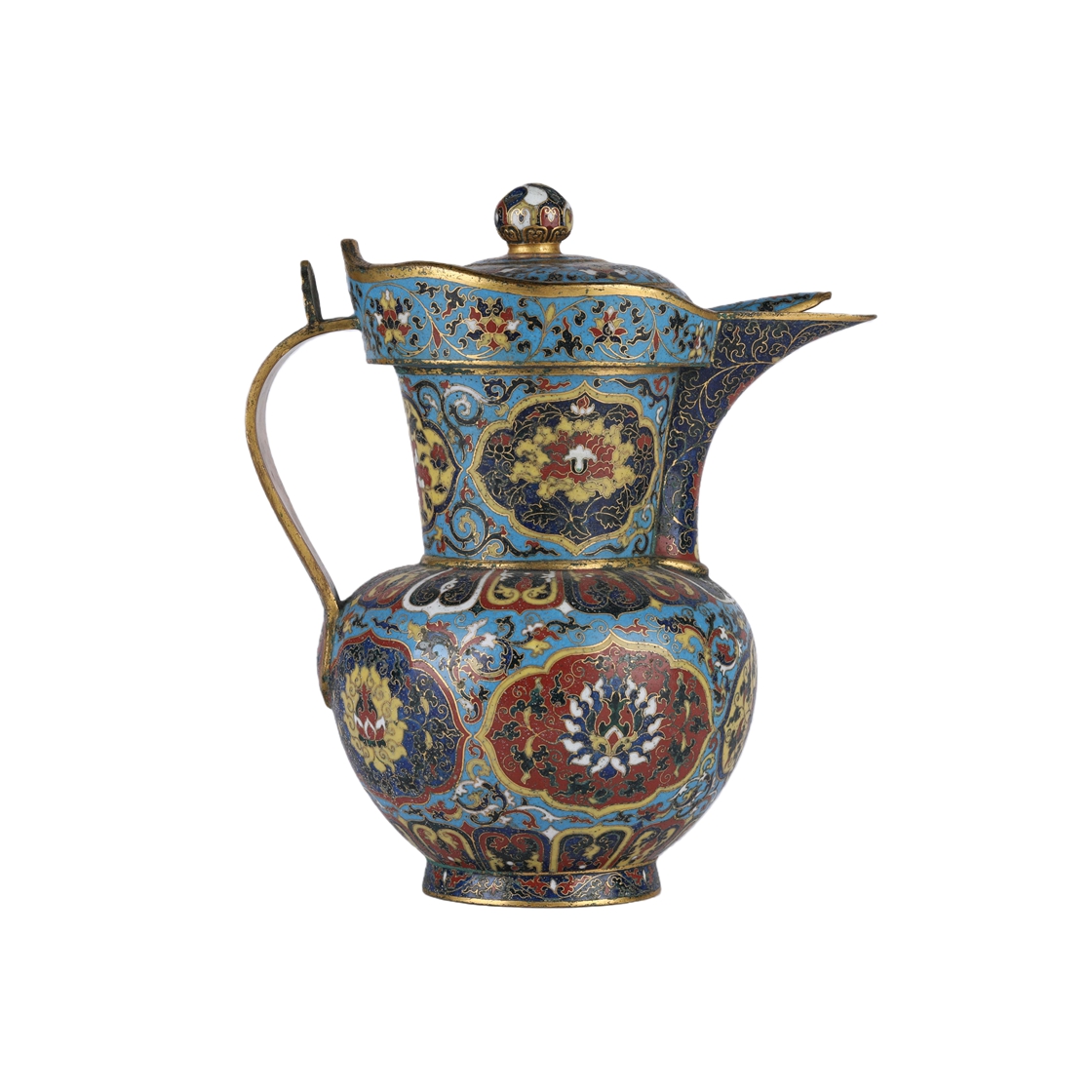 01123 Cloisonné Lidded Ewer with Interlocking Lotus Sprays Pattern in Reserves