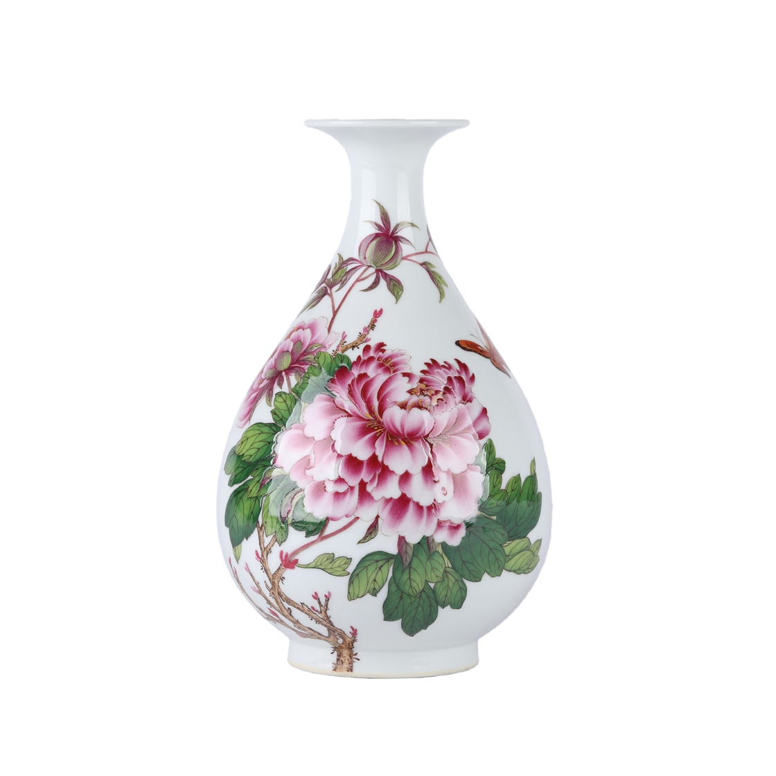 01134 Chinese enamel colored peony butterfly patterned porcelain vase