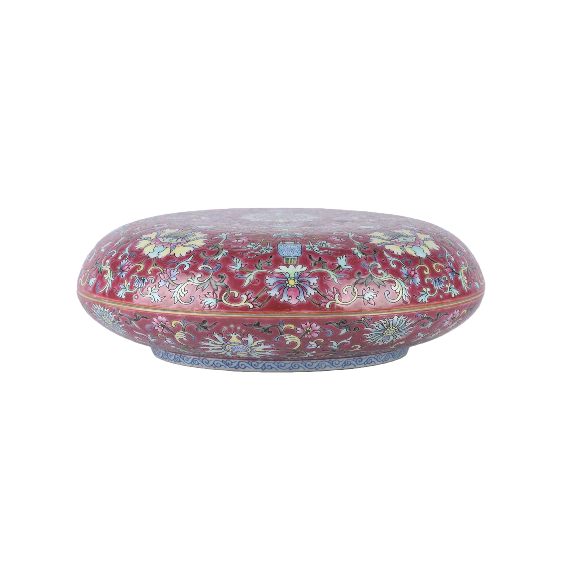 01140 Chinese rouge red glaze powder color entwined floral pattern porcelain box