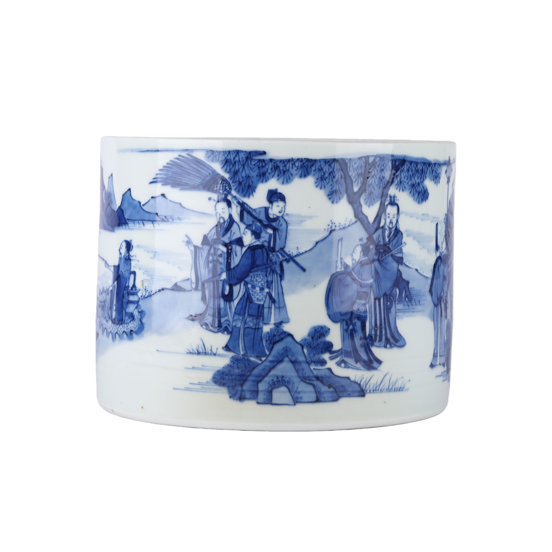 01145 Chinese Blue-and-White porcelain Brush Pot with Figure Story Motif