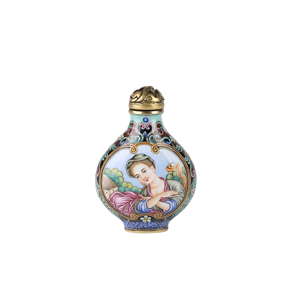 01173 Cloisonné-on-Copper Snuff Bottle with Western Figure Motif