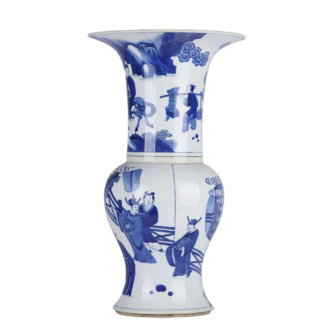 01087 Chinese Blue and White Porcelain Gu Vase with Figure Story Motif