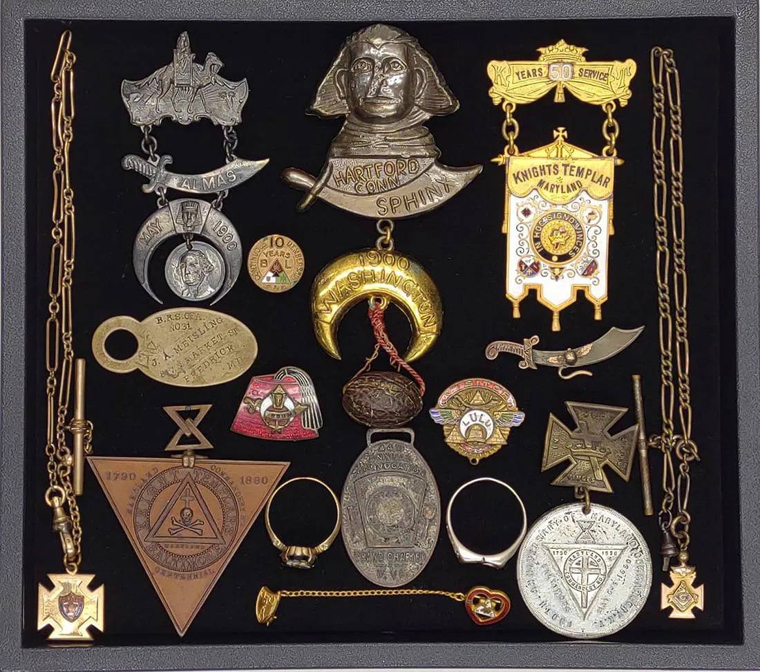 9  Antique Masonic Knights Templar Pins & Medals