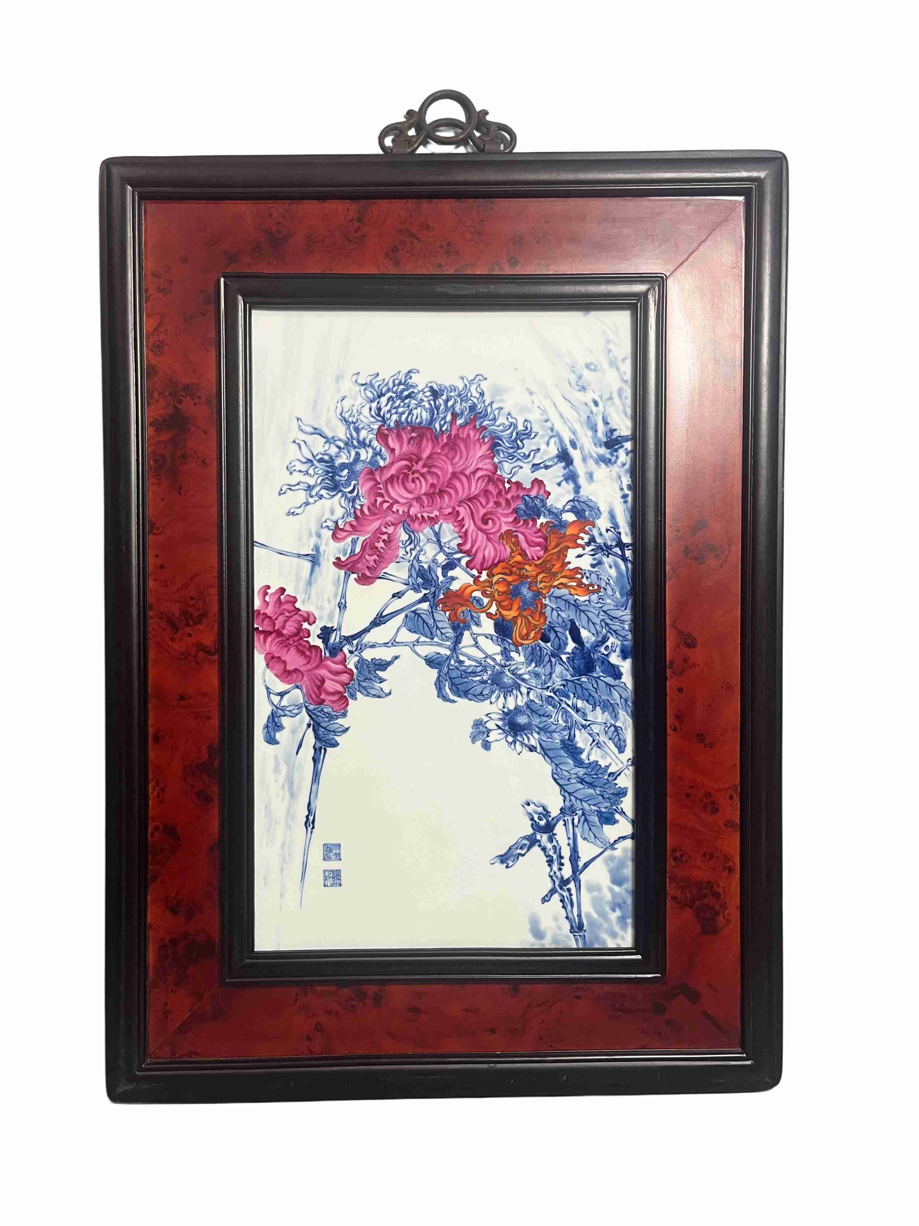 50 Wang Bu, colorful floral patterned porcelain plaque