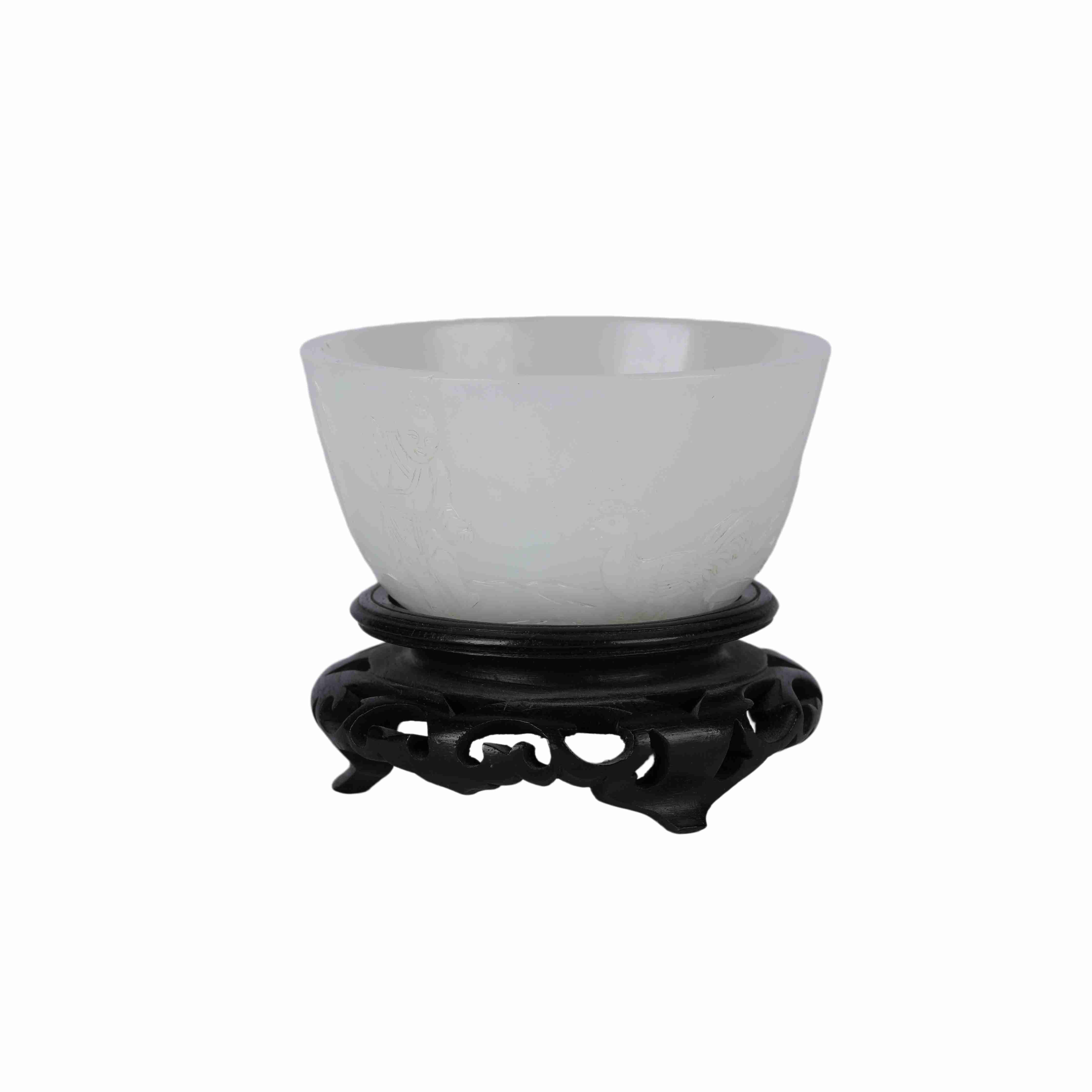 74 Chinese Hotan white jade carved chicken patterned cup, Qianlong