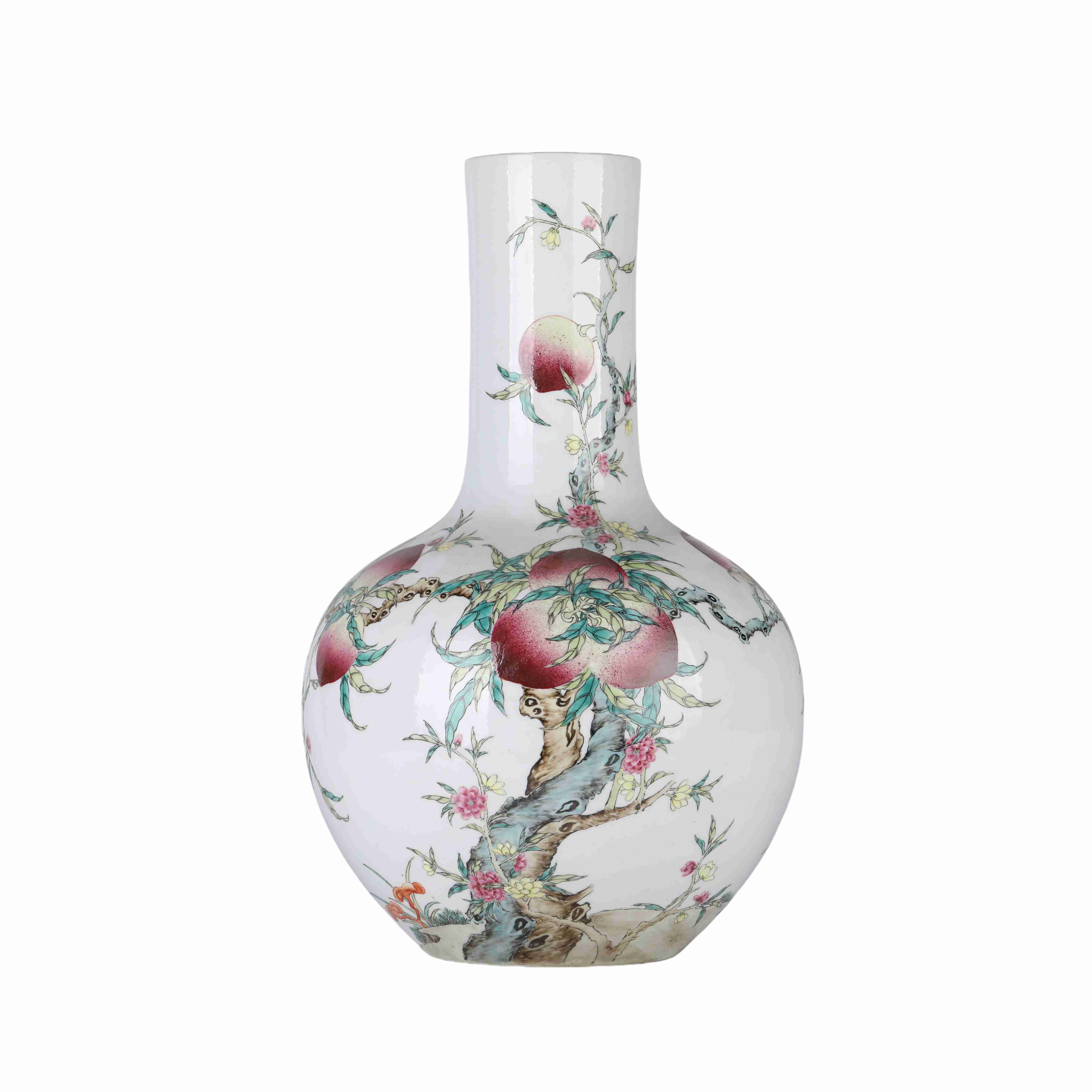 122 Chinese Fencai glazed peach patterned porcelain vase, 18th