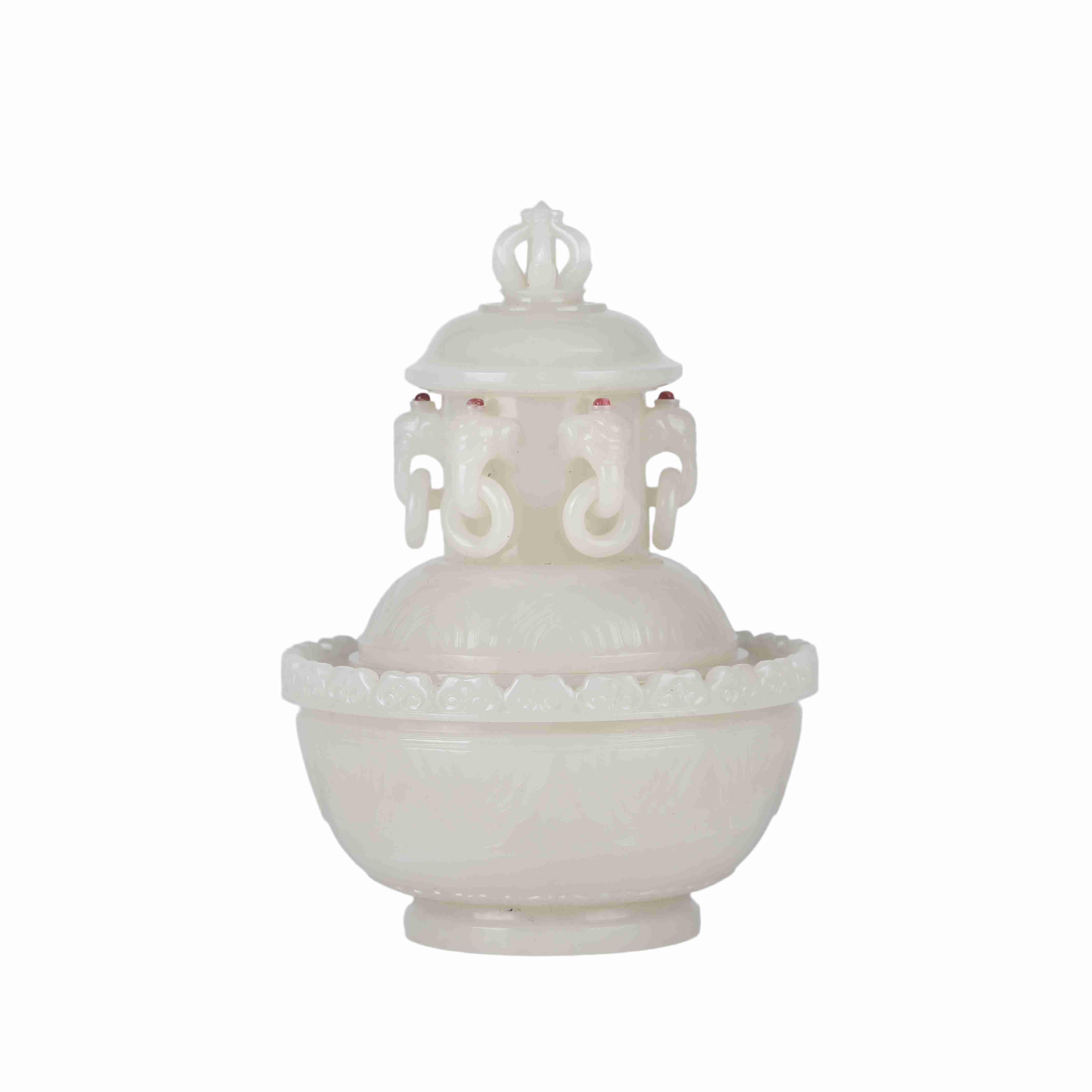 131 Chinese Hetian white jade carved incense burner, Qianlong