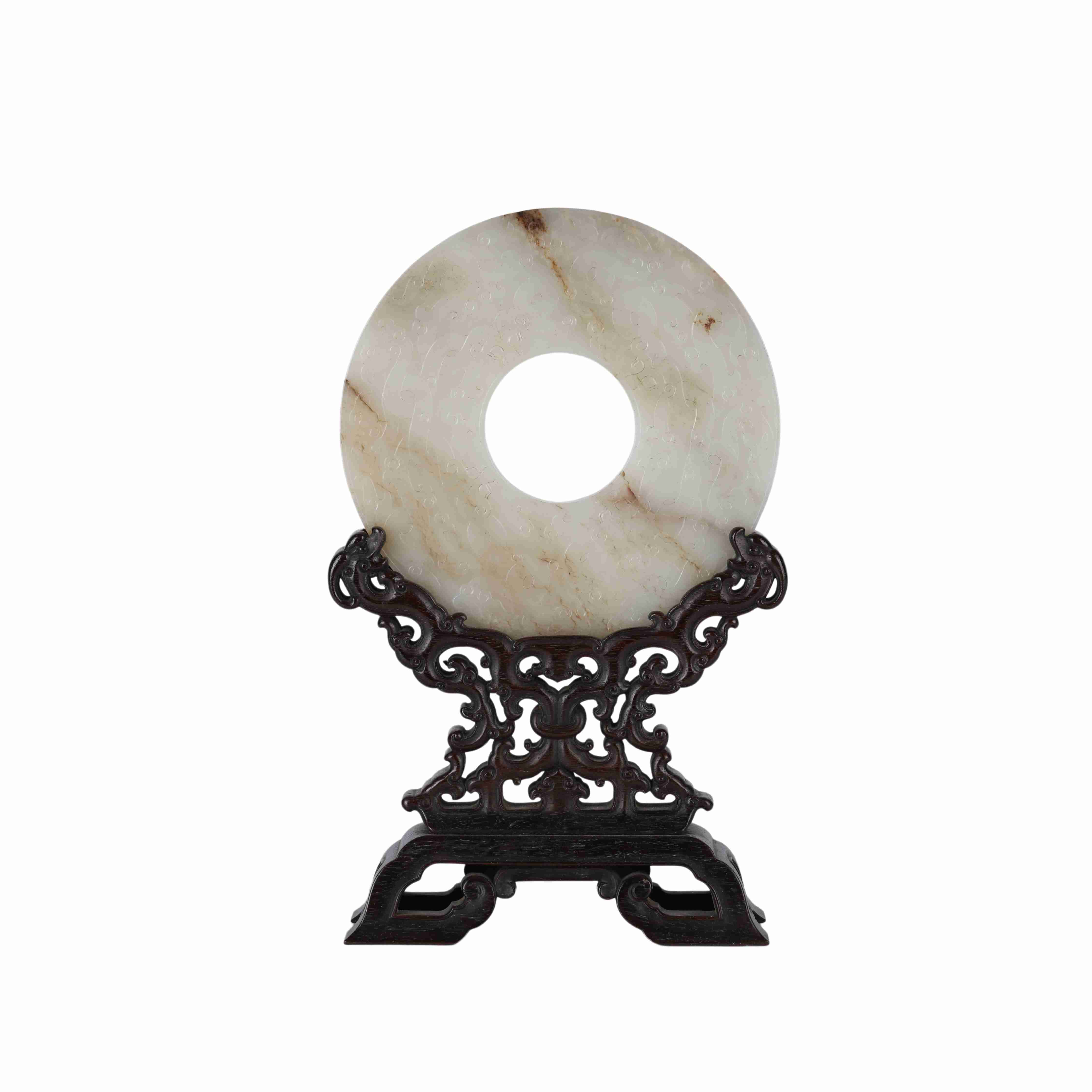 132 Chinese Hetian white jade and rosewood carved screen, Qianlong
