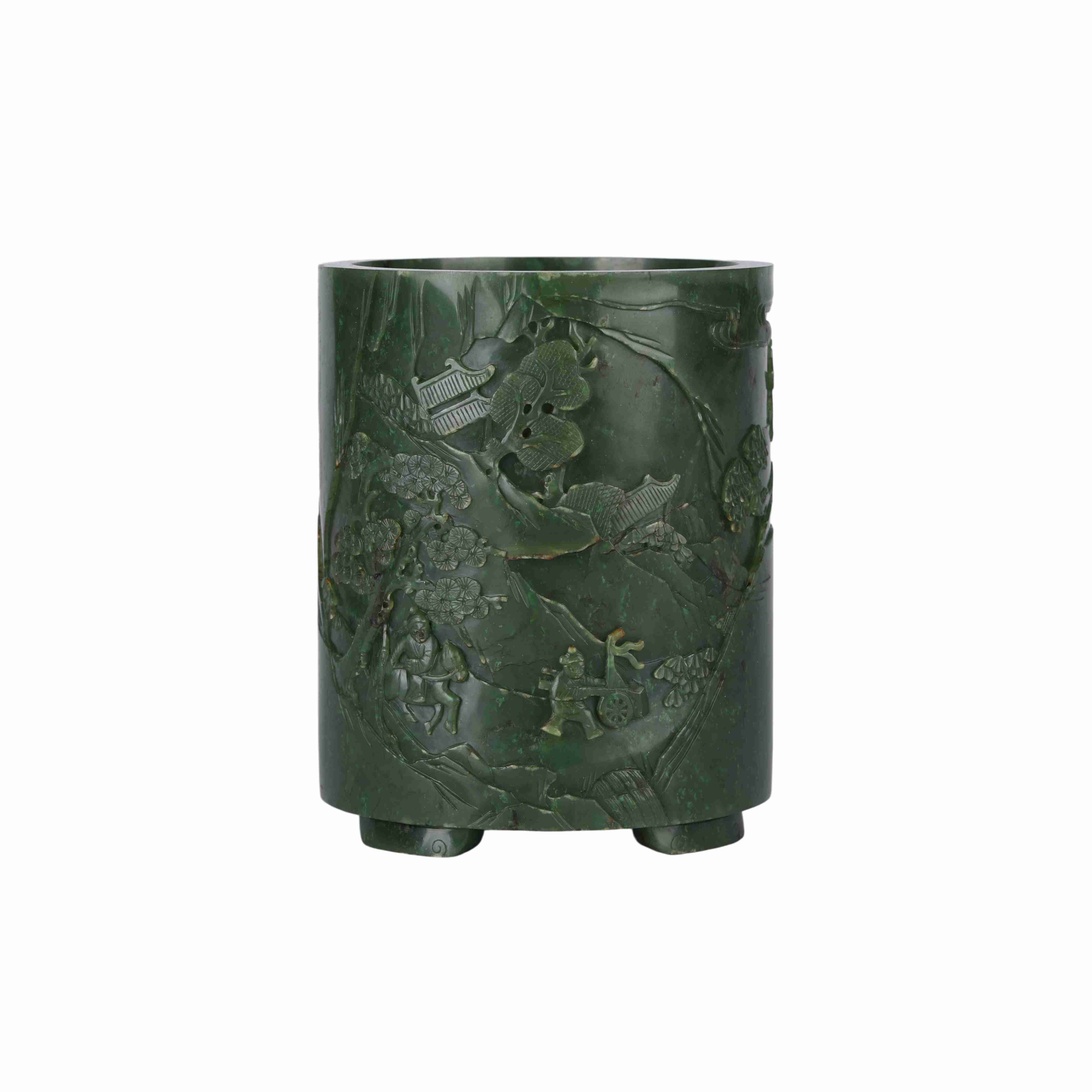 133 Chinese jasper carving pen holder, 18th