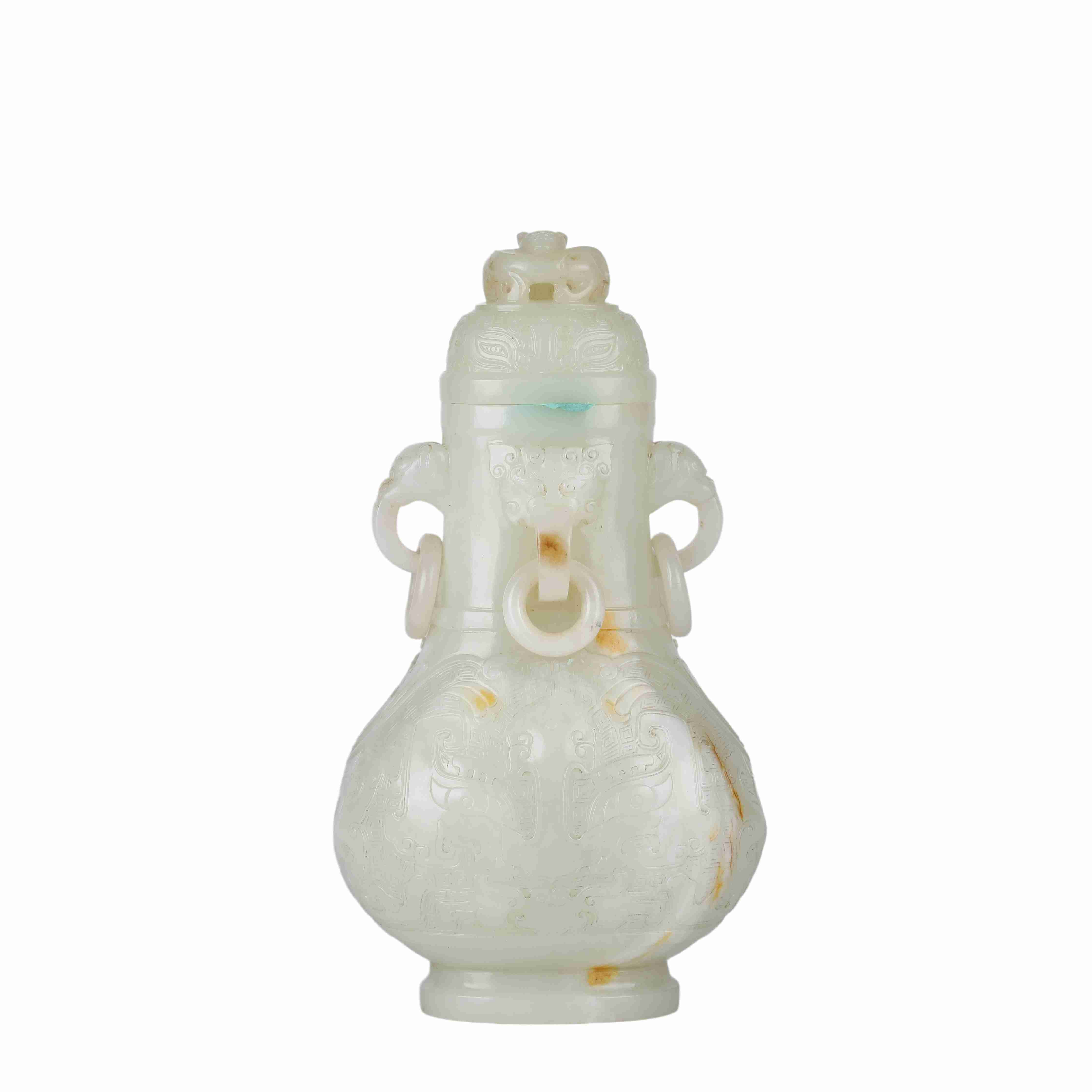 135 China Hetian white jade carved bottle, 18th