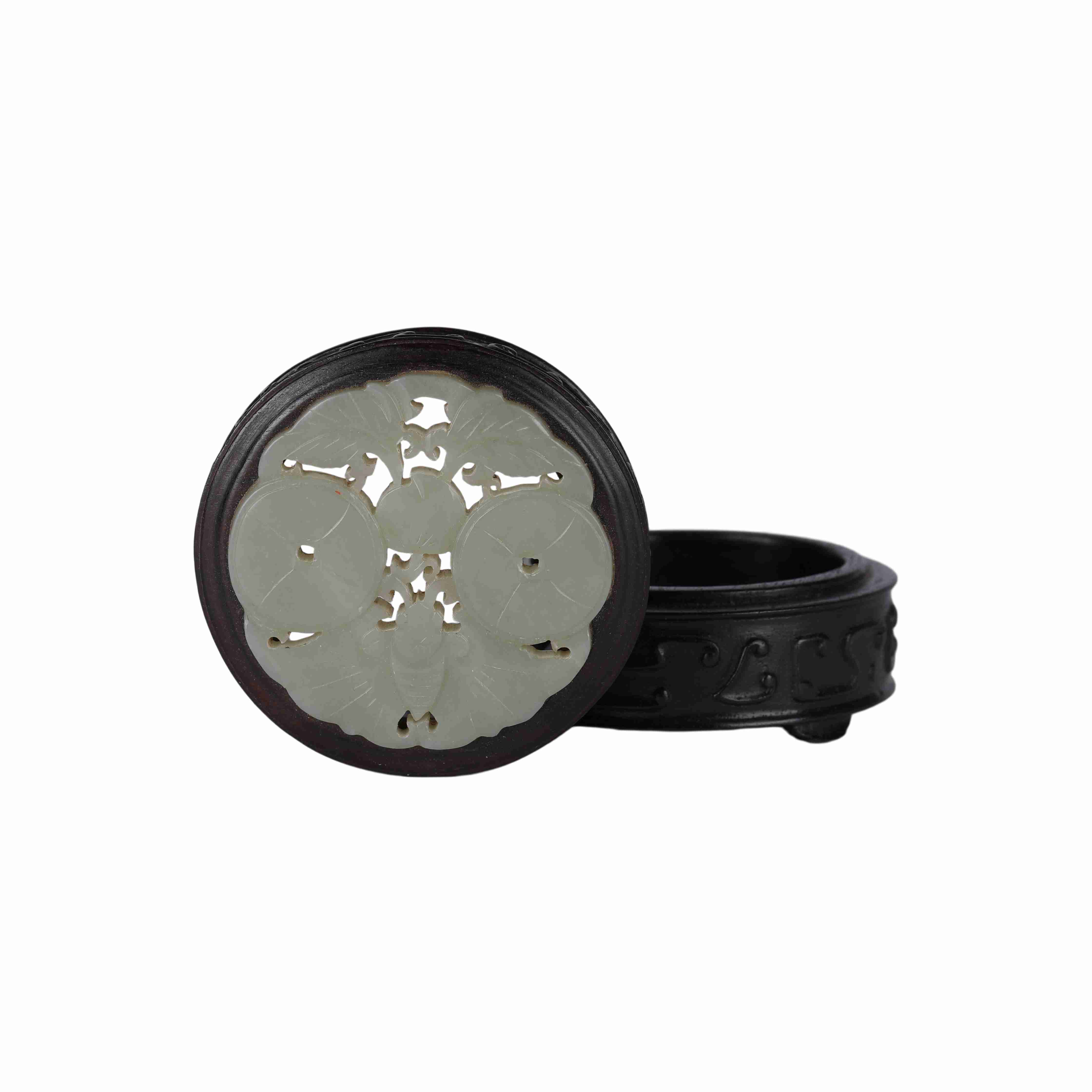 177 Ancient China Hotan Jade and Wooden Carved Box